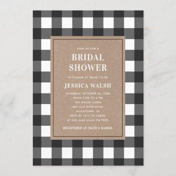 buffalo plaid black and white bridal shower invitation