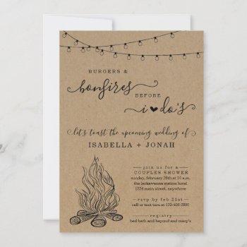 burger & bonfire before i dos couple bridal shower invitation