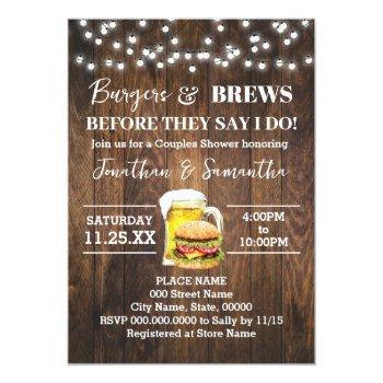 Burgers & Brews Before I Do Western Couples Shower Invitation Front View
