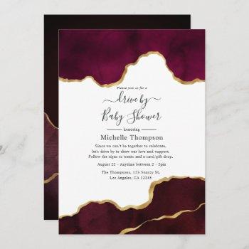 burgundy and gold agate drive by shower invitation