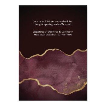 Burgundy And Gold Agate Drive By Shower Invitation Front View