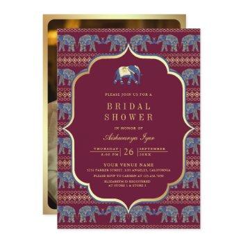burgundy and gold elephant indian bridal shower invitation