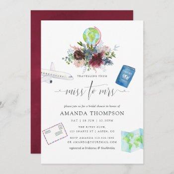 burgundy and navy floral miss to mrs bridal shower invitation