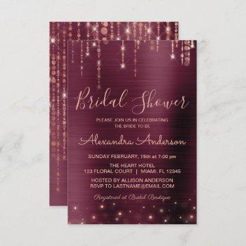 burgundy and rose gold bridal shower invitation