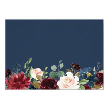 Burgundy Bloom Floral Navy Blue Bridal Shower Invitation Front View