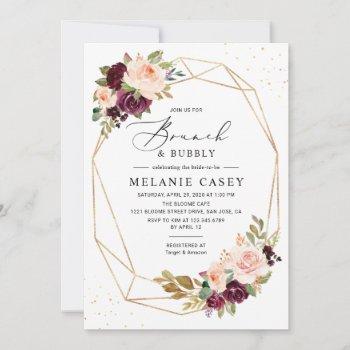 burgundy blush floral geometric brunch and bubbly invitation