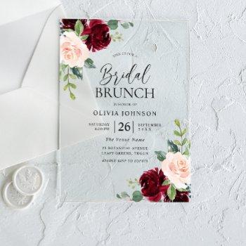 burgundy & blush flowers bridal shower brunch  acrylic invitations