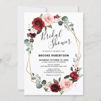 burgundy blush modern geometric bridal shower invitation