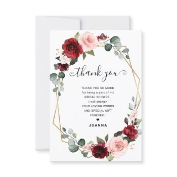 burgundy blush modern geometric bridal shower thank you card