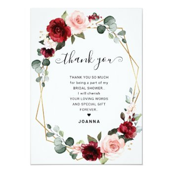 Burgundy Blush Modern Geometric Bridal Shower Thank You Card Front View
