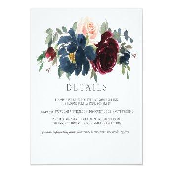 Burgundy Blush Navy Blue Floral Wedding Details    Enclosure Card Front View