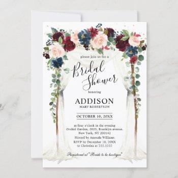 burgundy blush navy floral arch bridal shower invitation