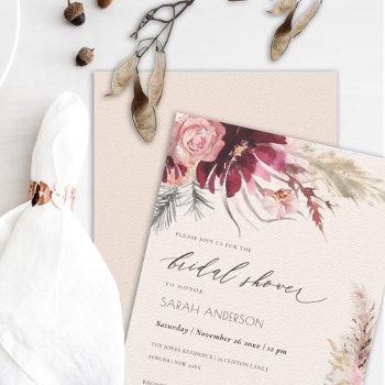 burgundy blush pampas grass bridal shower invite