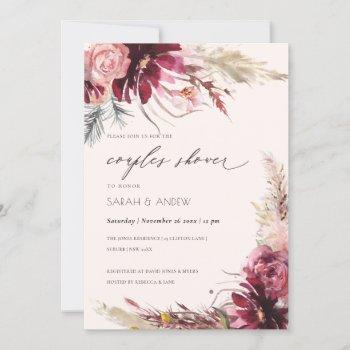 burgundy blush pampas grass couples shower invite