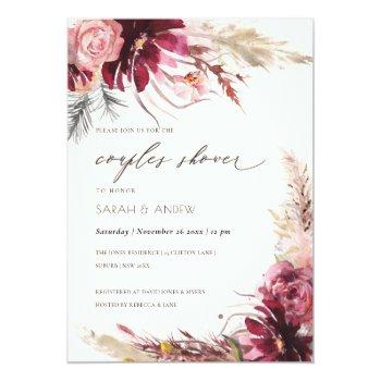 Burgundy Blush Pampas Grass Couples Shower Invite Front View