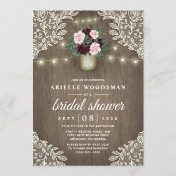 burgundy blush pink gold mason jar bridal shower invitation