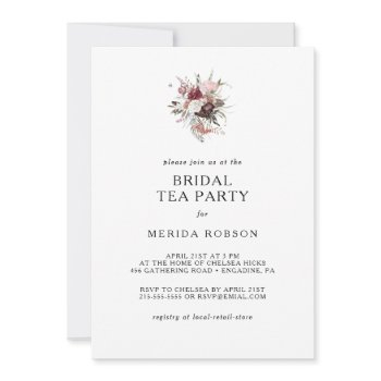 burgundy boho floral bridal tea party invitation