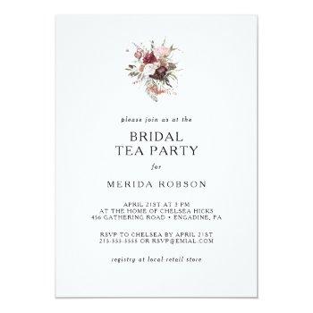 Burgundy Boho Floral Bridal Tea Party Invitation Front View