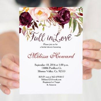 burgundy bridal shower fall in love invitation