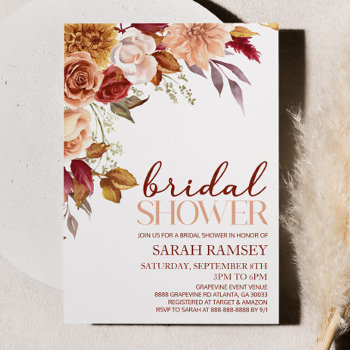 burgundy brown orange floral flowers bridal shower invitation