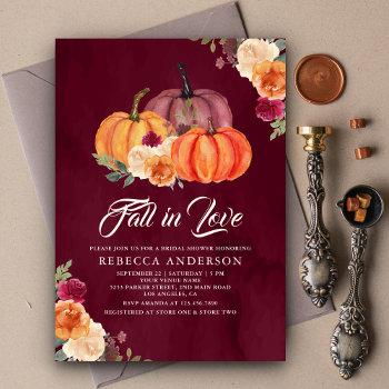 burgundy burnt orange floral pumpkin bridal shower invitation