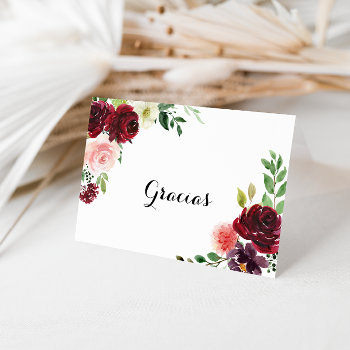 burgundy calligraphy folded wedding gracias card