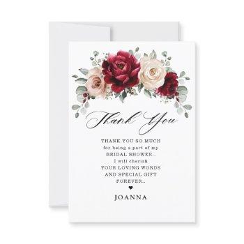 burgundy champagne ivory mauve rose bridal shower thank you card