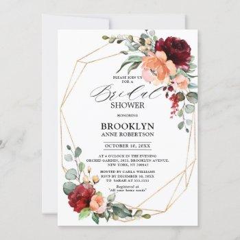 burgundy coral orange eucalyptus bridal shower invitation