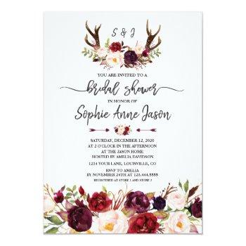 Burgundy Floral Antlers Handwriting Front View