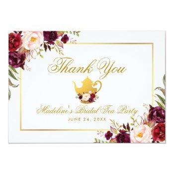 Burgundy Floral Bridal Shower Tea Party Thanks B Invitation Front View