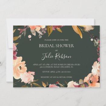 burgundy floral | green horizontal bridal shower invitation