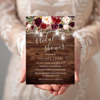 burgundy floral rustic wood bridal shower invite