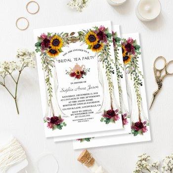 burgundy floral sunflower canopy bridal tea party invitation