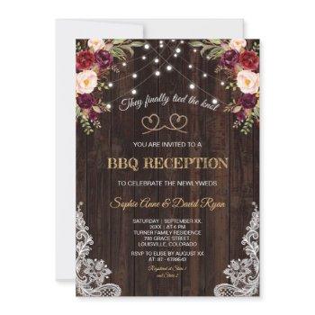 burgundy flowers rope wood we tied the knot invitation
