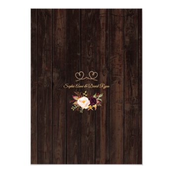 Burgundy Flowers Rope Wood We Tied The Knot Invitation Front View