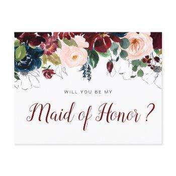 burgundy flowers will you be my maid of honor card
