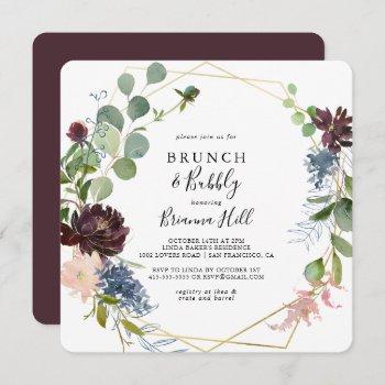 burgundy gold brunch and bubbly bridal shower invitation