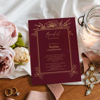 burgundy gold floral simple wedding bridal shower invitation