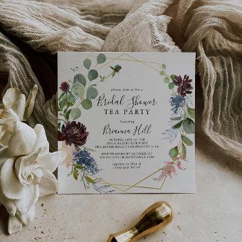 burgundy gold geometric bridal shower tea party invitation