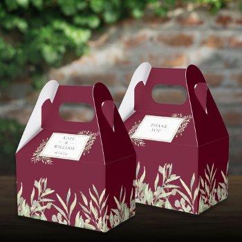 Burgundy Gold Greenery Foliage Wedding Favor Boxes Front View