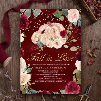 burgundy gold peach floral pumpkin bridal shower invitation
