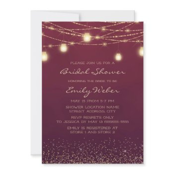 burgundy gold string lights lanterns bridal shower invitation