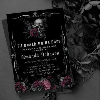 burgundy gothic dark floral skull bridal shower  invitation