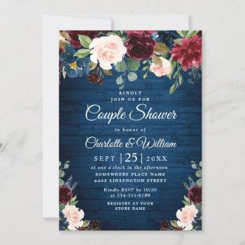 burgundy navy blue blush flowers couple shower invitation