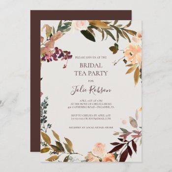 burgundy orange floral | beige bridal tea party invitation