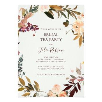 Burgundy Orange Floral | Beige Bridal Tea Party Invitation Front View