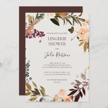 burgundy orange floral | beige lingerie shower invitation