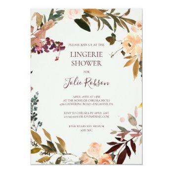 Burgundy Orange Floral | Beige Lingerie Shower Invitation Front View