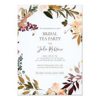 Burgundy Orange Floral Bridal Tea Party Invitation Front View