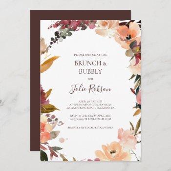 burgundy orange floral brunch and bubbly shower invitation